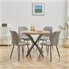 DEYARNA HOME Tavolo da Pranzo Moderno di Metà Secolo con 4 Sedie in Tessuto di Lino - Design Elegante con Gambe in Metallo Massiccio, Ideale per la Cucina e la Sala da Pranzo (Legno Scuro+Grigio)