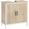 EUGAD Mobile Sottolavabo per Bagno, Mobiletto Copricolonna da Bagno con Ripiano, Armadietto a 2 Ante in Legno e Metallo per Lavandino, Bianco + Rovere Chiaro, 60x30x60cm