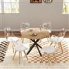 GrandCA HOME Tavolo da Pranzo con 6 Sedie, Tavolo da Pranzo Rotondo da 100 CM, Sedia da Cucina Imbottita Trasparente, Set Tavolo da Pranzo e Sedie (Chiaro + Bianco)