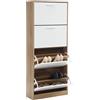 ZIK - Scarpiera Salvaspazio Slim in Legno (63x24x150) Doppia profondità Scarpiera da Ingresso Verticale 4 Ante, Moderna, Scaffale Scarpe di Design Adatti a Vari Stili di Arredamento (Rovere e Bianco)