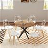 GrandCA HOME Tavolo da Pranzo con 6 Sedie, Tavolo da Pranzo Rotondo da 100 CM, Sedia da Cucina Imbottita Trasparente, Set Tavolo da Pranzo e Sedie (Scuro + Bianco)