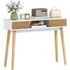 HOMCOM Tavolo da consolle stretto per corridoio e ingresso tavolo da divano moderno con 2 cassetti, scomparto e gambe in legno, per corridoio, ingresso soggiorno, camera da letto, bianco