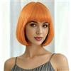 Creamily Parrucca corta da 25 cm, liscia con frangia piatta, sintetica, colorata, cosplay, per feste, da donna, naturale come capelli veri, cuffia inclusa Gratuita Arancione