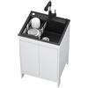 Leaceuv Lavandino da Esterno,Lavello Cucina 1 Vasca,Lavatoio Lavanderia con Mobile,Lavabo in Acciaio Inox con Rubinetto,Lavabo Bagno con Tubo Flessibile,per Interni Esterni,Garage,Ristorante,Giardino(60x45x79