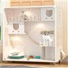 IGTOPS Casetta per Gatti in Legno, Grande Cuccia con Porta, Villa con Ponti e Tiragraffi, Interni/Esterni, Armadietto (Bianco, 120 x 60 x 125cm)