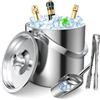 GMGXX Contenitore per cubetti di ghiaccio in acciaio inox, 1,6 l, con design a doppia parete, contenitore per cubetti di ghiaccio, secchio con coperchio, paletta per ghiaccio e pinze, refrigeratore