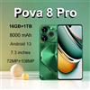 H&U&W Nuovo Pova 8 Pro Smartphone Versione globale 16GB + 1TB 7.3'' HD + Android 13 Snapdeagon8 Gen2 8000mAh 5G dual SIM telefono 72MP + 108MP NFC - green