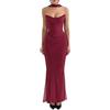 DSAoTeng Completo da donna in raso senza spalline e gonna a vita alta slim con sciarpe in raso, elegante gonna a coda di pesce increspata a due pezzi, Rosso vinaccia, S