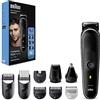 Braun Rasoio Elettrico Barba e Capelli, REGOLABARBA UOMO E Tagliacapelli Uomo, 9-In-1 per Barba, Capelli, Naso e Orecchie, 100 Minuti Di Utilizzo, Idea Regalo, MGK5410 Nero