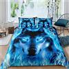 Homemissing Wolf Bedding Bambino Safari Animali Set Copripiumino Cool Wildlife Wildlife Letti Set Glitter Blu Lupo Selvaggio Luce Biancheria Da Letto Ragazzi Ragazze Morbida Microfibra Singola