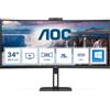 Aoc monitor curvo 34 led va wqhd 21:9 4ms 300 cdm, altezza, webcam, usb-c, dp/hdmi, multimediale