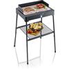 SEVERIN PG 8566 Barbecue elettrico 2200W in acciaio inox con stand con mensola, Grill elettrico temperatura regolabile fino a 250 °C, Griglia da tavolo per interni ed esterni, Nero