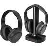 Trevi FRS 1580 TW Set di 2 Cuffie TV Wireless Senza Fili, Portata Fino a 30 Metri, Ideali per TV e Impianti Stereo, Ingresso Ottico, Batteria Ricaricabile, Alimentatore Base e Cavo Ottico in Dotazione