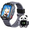 OKYUK T17 smartwatch bambini, 4G orologio bambino, GPS per bambini, SOS, chat vocale, SMS, modalità scuola, giochi e stazione di ricarica Panda, orologio per ragazze e ragazzi（Grigio）
