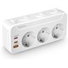 Kiykzi Adattatore Multipresa Tripla,Presa Multipla Salvaspazio con protezione sovraccarico,Ciabatta Multipresa USB 3 Posti Schuko Presa con Interruttore,Spina Tedesca Rotante Verticale/Orizzontale,Bianco