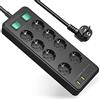 HoniHom 8 Prese Ciabatta Multipresa con 2 Interruttori Indipendenti,Multipresa Elettrica Protezione Sovratensione,Ciabatta Elettrica con USB C Presa Multipla Shuko da scrivania Salvaspazio,Cavo1,5M,Nero
