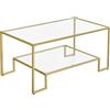VASAGLE Tavolino da Caffè, Tavolino da Salotto, 2 Ripiani in Vetro Temperato, Struttura in Acciaio, 55 x 100 x 45 cm, Decorazione per Soggiorno Salotto, Colore Dorato LGT033A01