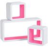 WOLTU Mensole da Muro Mensola a Cubo Scaffale Parete Libreria CD Legno MDF Moderno 3 Pezzi Diametro Diverso Rosa-Bianco RG9229rs
