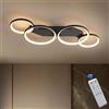 SEATAIN Plafoniera LED soffitto Salotto Dimmerabile, Modernità plafoniera Camera da Letto, Plafoniere Nera 4-Rotondo con telecomando, 45W 80cm 4500lm 3000K-6000K, Funzione di memoria, Luce notturna da 4W