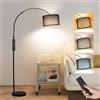 ANTENLICHT AURA Lampada ad arco con telecomando | Lampada da terra per soggiorno, dimmerabile | LED E27 incluso | Paralume in tessuto nero, 33 cm | Interruttore a pedale