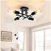 OTREN Lampada da Soffitto Vintage, 4 Fiamme Plafoniera Retrò E27 Lampadario Industriali per Soggiorno Camera da Letto Cucina Sala da Pranzo, Nero(Senza Lampadina)