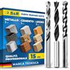 S&R Punte Trapano Miste. Set 15 Punte per Muro Cemento Ferro Metallo HSS e Legno. Codolo rotondo per Trapani e Avvitatori Professionali di Tutte le Marche.