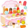 LFENYIGI Gelateria Giocattolo per Bambini, Carrello dei Gelati Legno, Gelateria Giocattolo con Deposito, Gelateria Cucina Giocattolo Accessori, Montessori Giochi l'Apprendimento Precoce per Bambini 3 4 5 Anni