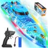 suangrc Barca Telecomandata 3 Modalità Luci LED Bambino,Giocattolo Bagno Elettrico Barca RC,Motoscafo Radiocomandato Completamente Impermeabili,Avviso Batteria Scarica Batteria Ricaricabile,2.4 GHz