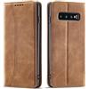 OKZone Cover per Samsung Galaxy S10, Custodia Flip Pelle Portafoglio Magnetica Libro [Slot Schede], Silicone TPU Bumper Wallet Supporto Cover, Antiurto [Kickstand] (Khaki)