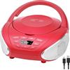 Gueray Lettore CD portatile Boombox Lettori CD audio domestici con altoparlanti Radio FM Ingresso AUX Supporto Cuffie Modalità playlist Riproduzione PROG per audiolibri da esterno e interno Rosso