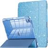 INFILAND Custodia per iPad Air 11 M2 2024/M3 2025, iPad Air 7a/6a/5a/4a generazione 2022/2020 11, custodia glitterata con retro trasparente, portapenne per bambine (blu)