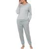 Wikoan Pigiama da Donna Invernale Comodo e Caldo Set di Pigiami in Cotone a Maniche Lunghe Top a Righe e Pantaloni Sleepwear con Tasche a Coulisse,Blu Scuro-Strisce Larghe,S