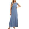 Generic Abito lungo da donna, colore malva, senza maniche, ampio, casual, lungo, Blu, L