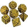 QMAY Set di Dadi Poliedrici DND - 7 Pezzi per Dungeon e Dragons MTG RPG D&D D20, D12, D10, D%, D8, D6, D4 (Modello di Incisione Giallo)
