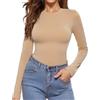 Aottori Maglia Termico Donna Cotone Maglietta Scollo Rotondo Manica Lunga Sottogiacca Aderente Invernale Basic Top Elegante Cachi S