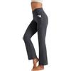 Friptspyg Donna Bootcut Pantaloni Yoga V Forma Vita Alta con Tasche Flap Pantaloni Leggings per Fitness Palestra Allenamento Sport Jogging Pantaloni di Allenamento, Grigio Scuro XXL