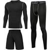 Terecey 3 Pezzi Completo Palestra Uomo, Tuta Compressione Corsa Running Asciugatura Rapida Maglietta Pantaloncini Sportivo Leggings - Nero M