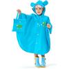 JTENG Mantella Antipioggia Bambino, Poncho Impermeabile Mantellina Antipioggia Cappello Allargato Bambino con Strisce Riflettenti, Riutilizzabile Pioggia Bambina (M, Blu)