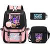 Generisch Mengmiao KPop Demon Hunters - Set da 3 pezzi con zaino, borsa a tracolla e astuccio, zaino per la scuola per ragazzi e ragazze, unisex, borsa per la scuola, il tempo libero e i viaggi, nero-rosa1