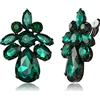 Clearine Clip On Matrimonio Orecchini per Donne Brial Damigella d'onore Stunning Goccia Marquise Cut Strass Statement per Prom Party Smeraldo Colore Nero-fondo