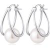 Jiahanzb Orecchini Perle Donna in Argento Sterling 925 Orecchini a Cerchio Perle Ipoallergenici Bianco Perla Gioielli Regali da Donna Huggie