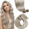 LaaVoo Extension Cheratina Capelli Veri Biondo Sporco con Highlight Biondo Candido 60cm 50g 50 Ciocche, Remy Umani Lisci, Morbidi e Setosi, per Ogni Giorno Colore 18-613
