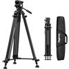 SMALLRIG Treppiede video in lega di alluminio resistente da 73''/186 cm, carico massimo 8 kg, testa fluida con inclinazione da +85° a -78°, peso del treppiede da viaggio compatto 3,1 kg, AD-14-5440