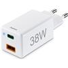 Hama - Caricabatterie rapido, 1x USB Type C Power Delivery, 1x USB A QC, 38W, Bianco