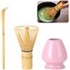 Kievano Matcha Kit Rosa - Set Matcha 3 Pezzi con Frusta in Bambù 80 Denti, Cucchiaio Tradizionale e Porta Frusta in Ceramica - Kit Tè Matcha Giapponese con Confezione Regalo Elegante