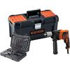 BLACK+DECKER Trapano a percussione 850W con 32 accessori, velocità variabile, mandrino senza chiave, funzione di percussione, BEH850KA32-QS