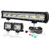 PICAA Barra Led Fuoristrada 52cm 20 Pollici 420W + 2x 4 60W Faro da Lavoro + Cablaggio Kit, Tripla File 6000K Bianco per Auto Camion 4x4 Trattore 12V 24V