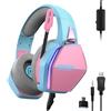 Oniverse Cuffie da gioco compatibili con PS5 PS4 SWITCH XBOX PC MAC con microfono regolabile, LED, altoparlanti da 50 mm, cuscinetti in tessuto - Nebula Wired Stereo Gaming Headset (Diva Pink/Rosa)