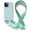 2NSPDRGNI Magnetica Cover con Collana Compatibile con iPhone 13 Pro,Case con Laccio per Il Collo Custodia con Cordino,Menta verde