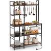 COSTWAY Scaffale da Cucina su 5 Ripiani, Scaffale per Microonde con Multipresa, Mensola da Cucina Struttura in Metallo con 10 Ganci, per Sala Pranzo e Pannettiera, 107 x 37 x 160 cm, Marrone Vintage